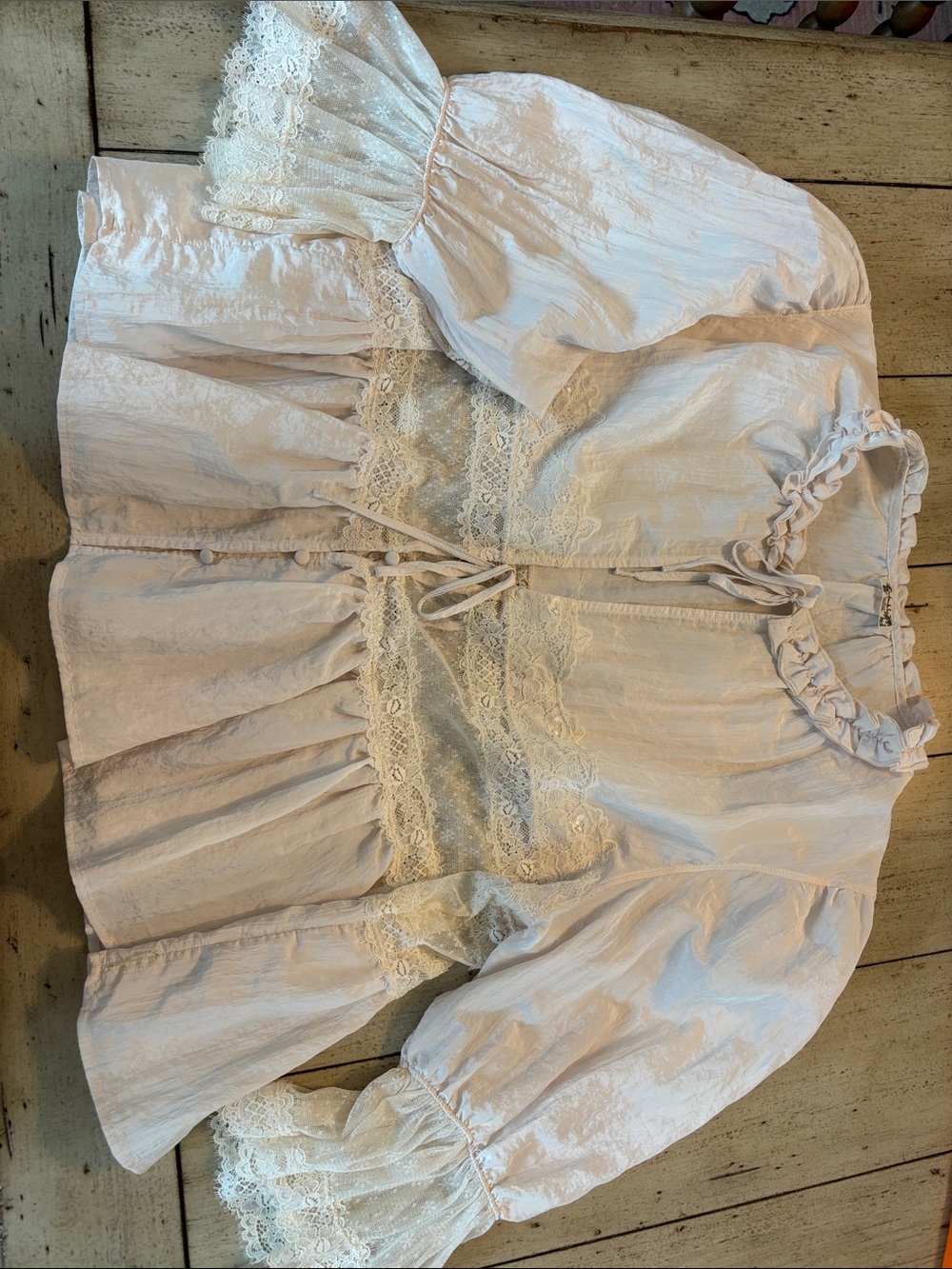 Free People Cream Ruffle Lace Peasant Top
